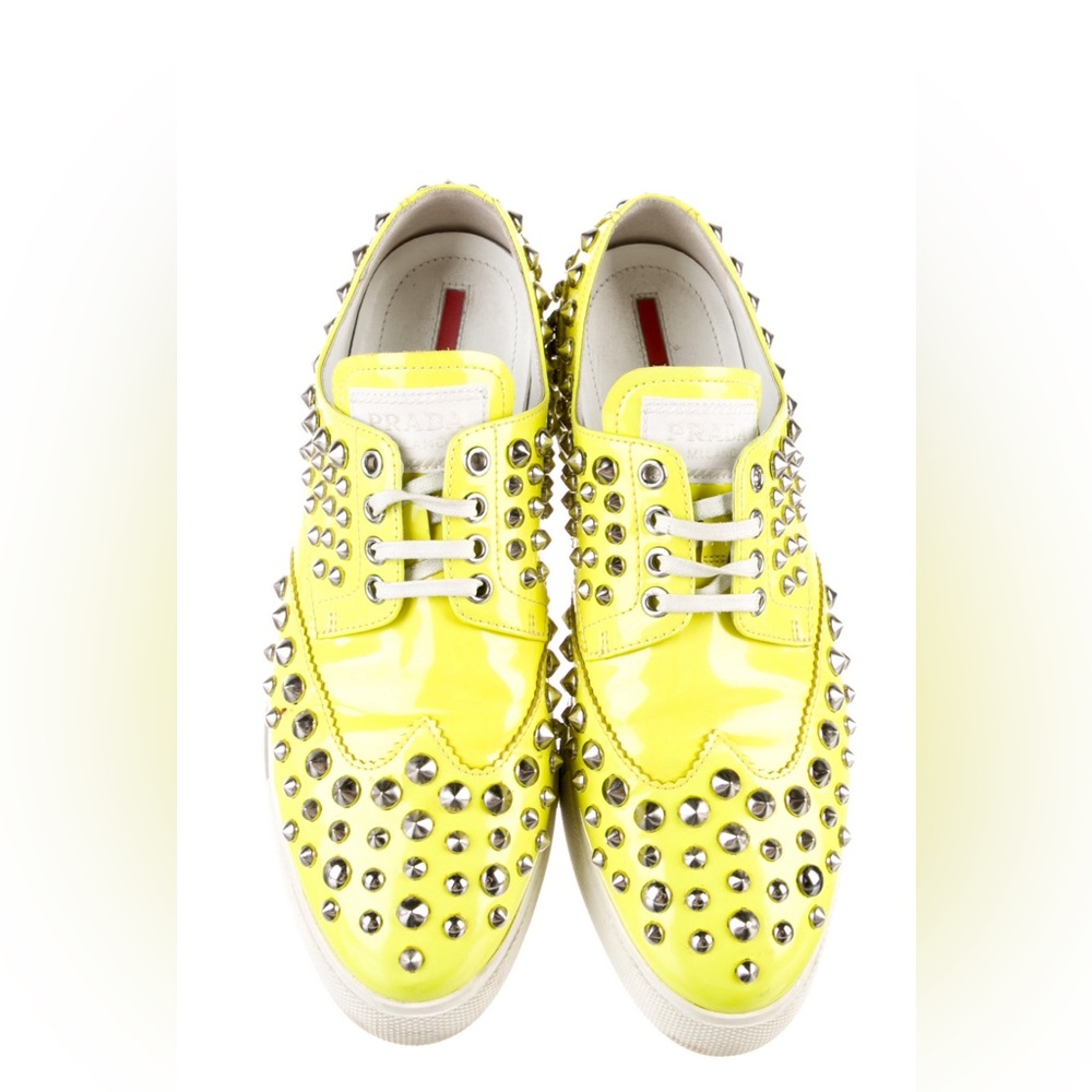 Prada studded neon yellow sneakers sz 37